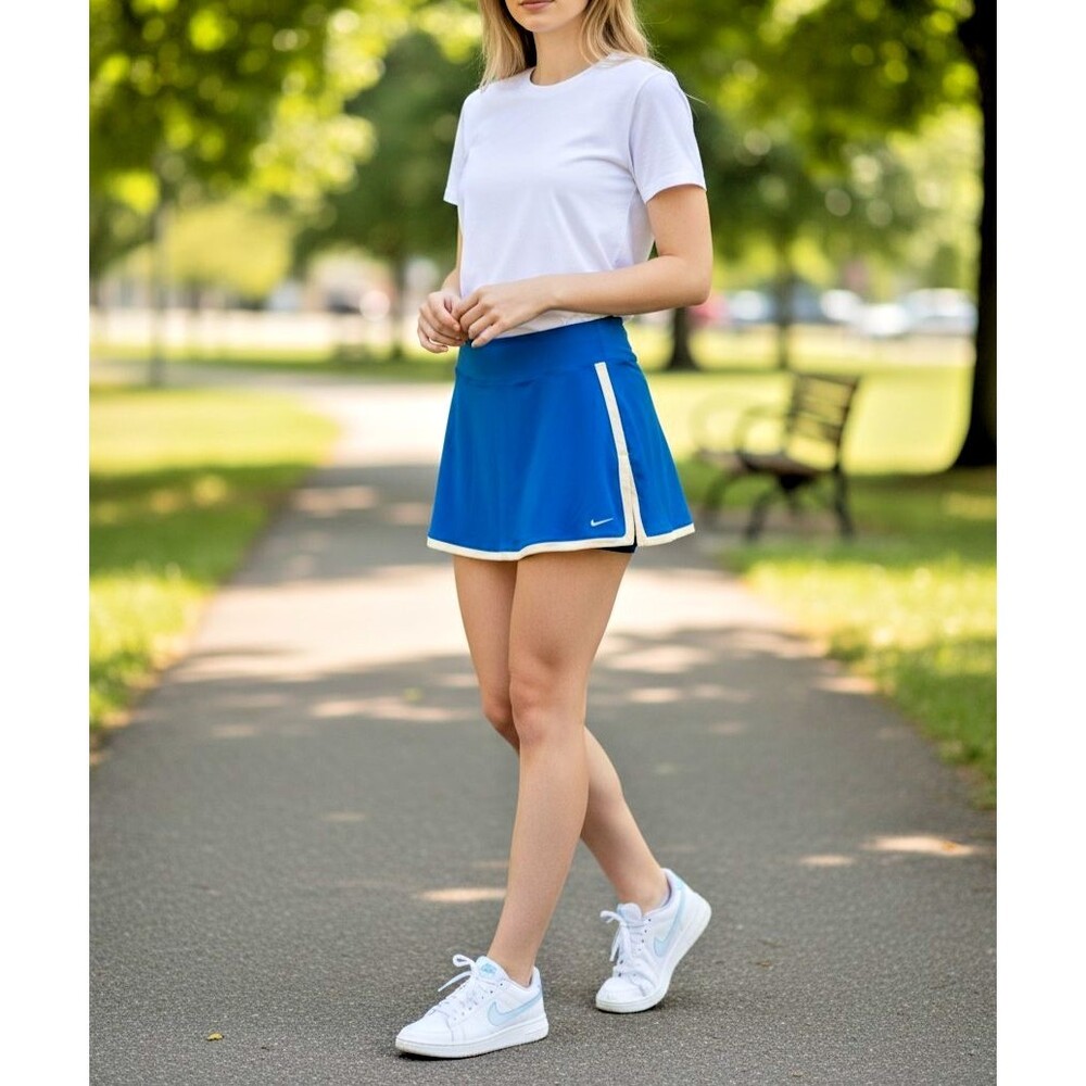 Nike Fit Dry Blue Tennis Skirt Skort White Trim Women's Size Small S